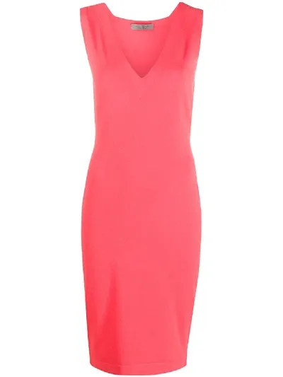 D-exterior V-neck Midi Dress In Pink