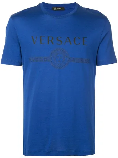 Versace Logo Print T-shirt In Blue