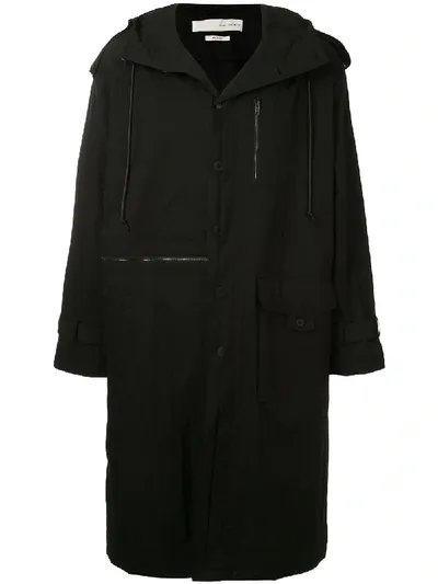 Isabel Benenato Drawstring Hooded Parka Coat In Black