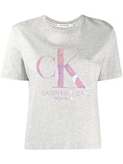 Calvin Klein Jeans Est.1978 Iridescent Logo Regular Fit T-shirt In Grey