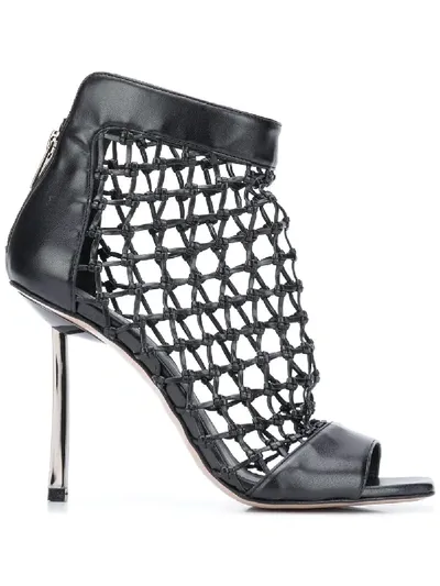 Le Silla Woven Net 110mm Sandals In Black