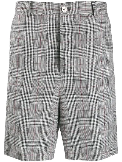 Thom Browne Prince Of Wales Linen Shorts In Black