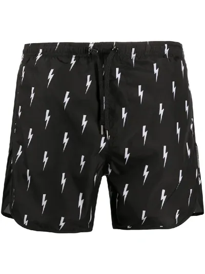 Neil Barrett Bolt Print Swimming Shorts In White