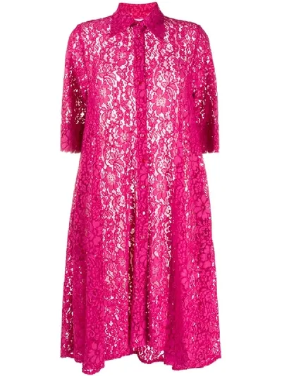 Ultràchic Floral Lace Shirt Dress In Pink