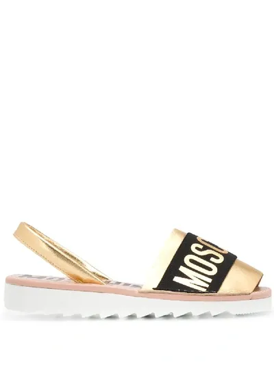 Moschino Logo Strap Sandals In Gold