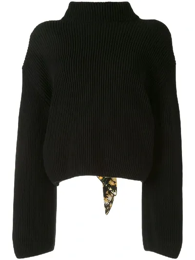 Loewe Scarf-tie Ribbed Jumper In Black