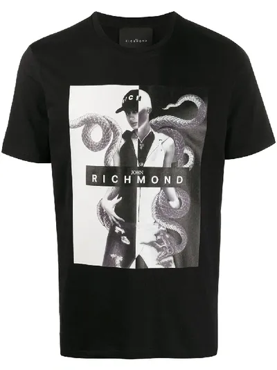 John Richmond Short Sleeve Photographic Print T-shirt In Black