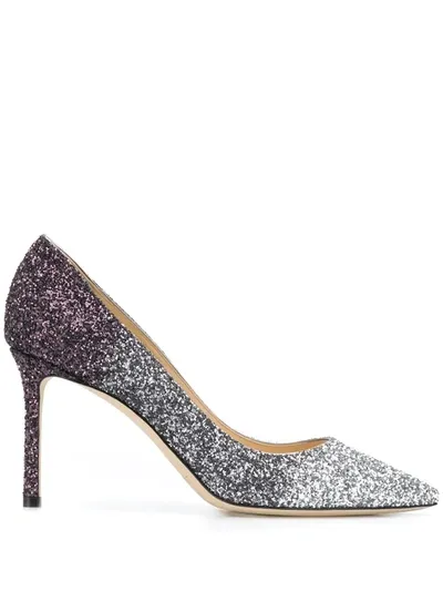 Jimmy Choo Romy 85mm Glitter-effect Pumps In Silver