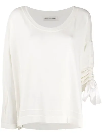 Lamberto Losani Slouchy Asymmetric Sleeve Jumper In White