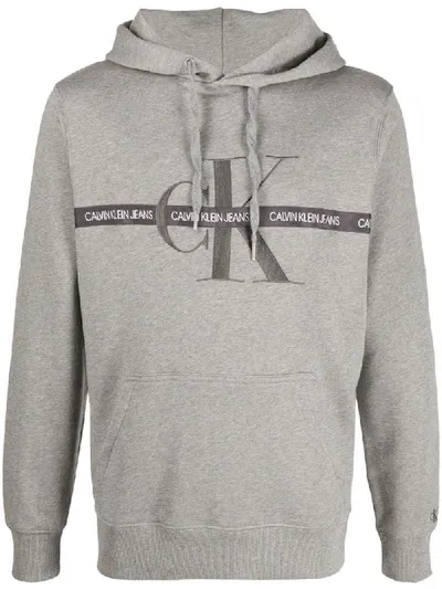 Calvin Klein Jeans Est.1978 Logo-embroidered Hooded Sweatshirt In Grey