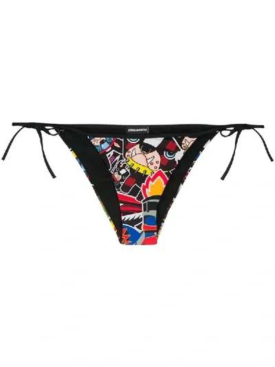 Dsquared2 Comic Print Bikini Bottoms In Black