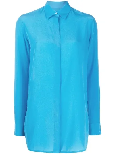 Golden Goose Long-sleeved Silk Shirt In Azzurro