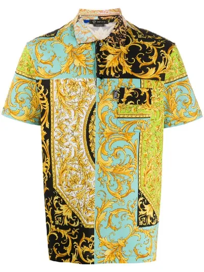 Versace Barocco Print Polo Shirt In Blue