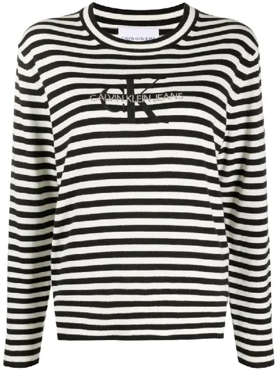 Calvin Klein Jeans Est.1978 Embroidered Logo Striped Jumper In White