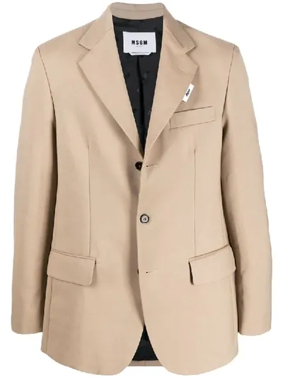 Msgm Single Breasted Jacket In Neutrals