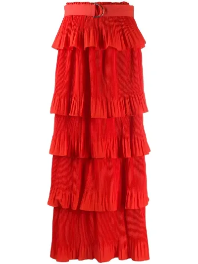 Essentiel Antwerp Layered Plissé Skirt In Red