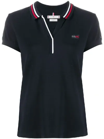 Tommy Hilfiger Crystal Logo Polo Shirt In Blue