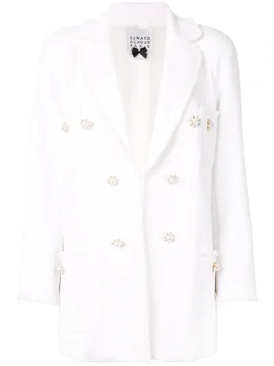 Edward Achour Paris Double-breasted Tweed Blazer In White