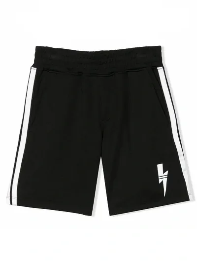 Neil Barrett Teen Logo-print Track Shorts In Nero