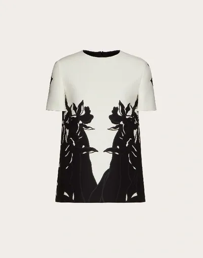 Valentino Crepe Printed Top In Ivory/black