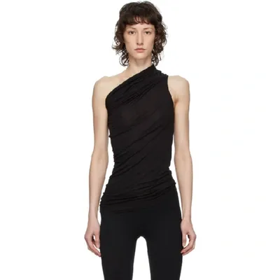 Rick Owens One-shoulder Ribbed Wool Tank In Black