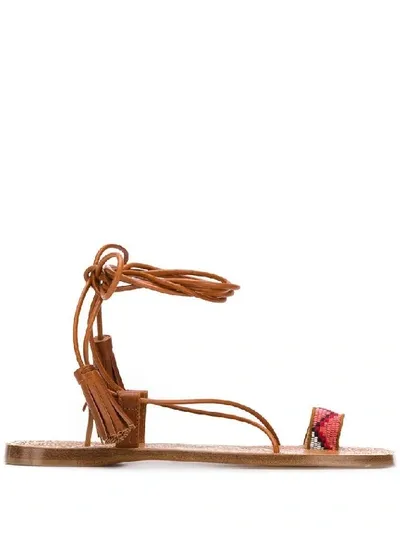 Etro Flat Leather Sandals With Embroidery In Brown