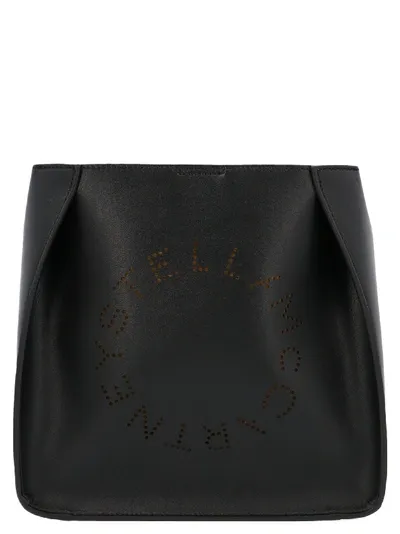 Stella Mccartney Logo Perforated Shoulder Bag In Black