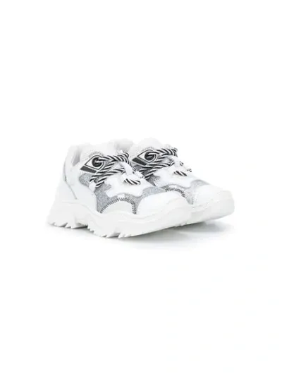 N°21 Kids' Low Glitter Panel Sneakers In White