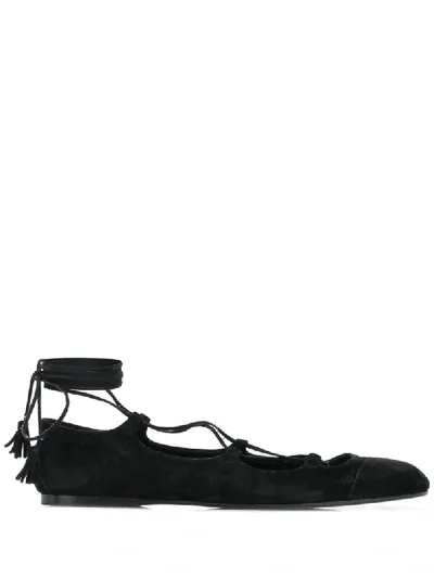 Khaite Lace-up Ballerina Pumps In Black