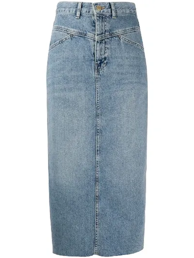 Essentiel Antwerp Faded Mid-length Denim Skirt In Blue