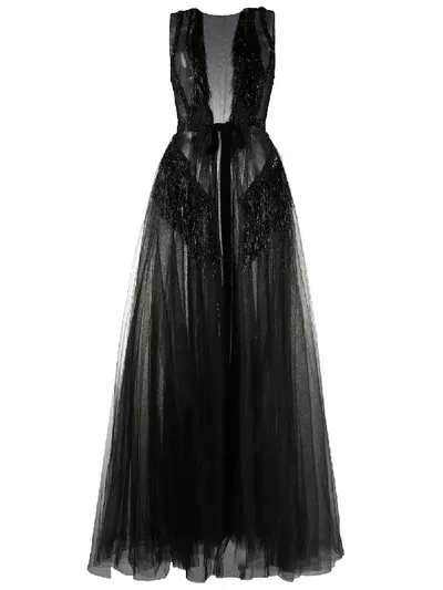 Loulou Tinsel-embellished Tulle Gown In Black