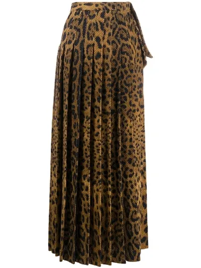 Atu Body Couture Leopard Print Pleated Skirt In Brown