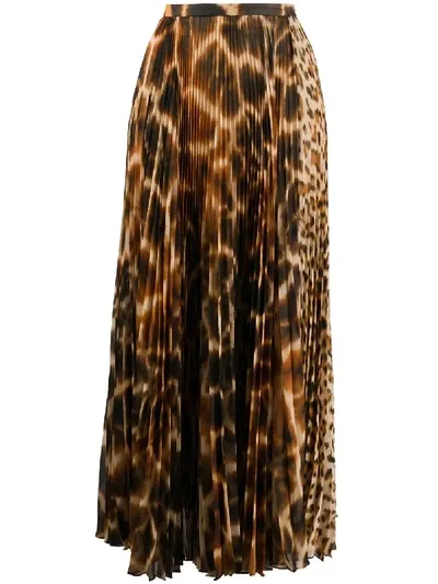 Roberto Cavalli Animal Print Long Pleated Skirt In Brown