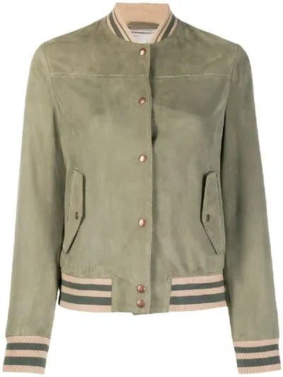 Eleventy Striped-trim Suede Jacket In Green