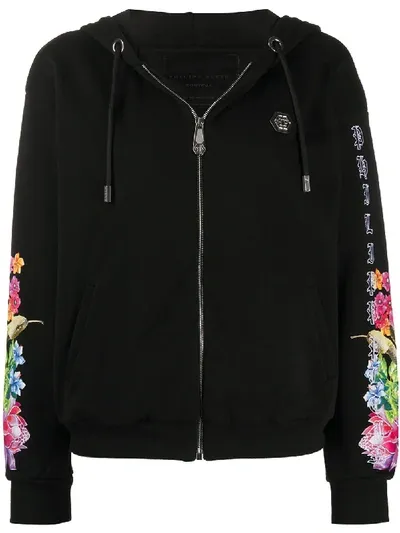 Philipp Plein Tropical Flower And Animal Print Hoodie In Black