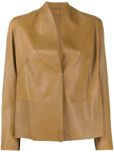 Sword 6.6.44 Collarless Leather Jacket In Neutrals