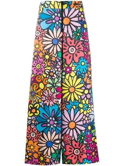 Ultràchic Flower Power Print Wide-leg Trousers In Blue