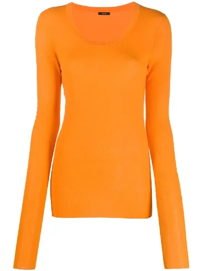 Joseph Scoop Neck Fitted Jumper In Orange