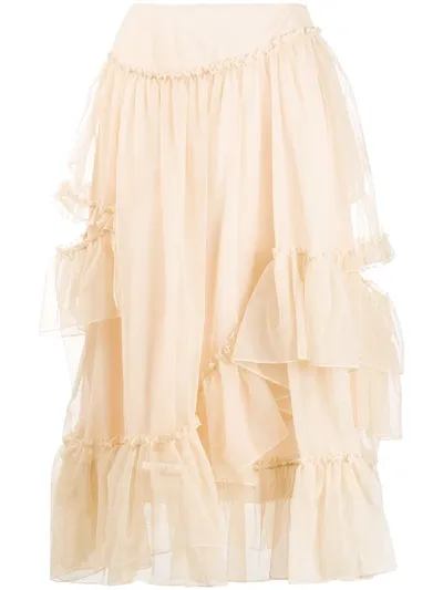 Simone Rocha Ruffle-detail Mid-length Skirt In Neutrals