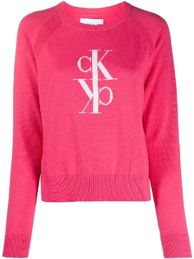 Calvin Klein Jeans Est.1978 Monogram-intarsia Sweater In Pink