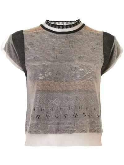 Mame Kurogouchi Knitted Mock-neck T-shirt In Brown