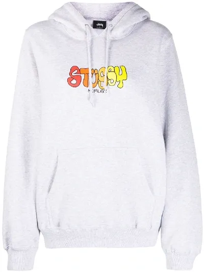 Stussy Logo-print Hooded Sweatshirt In Grey