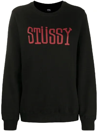 Stussy Logo-print Crew Neck Sweatshirt In Black