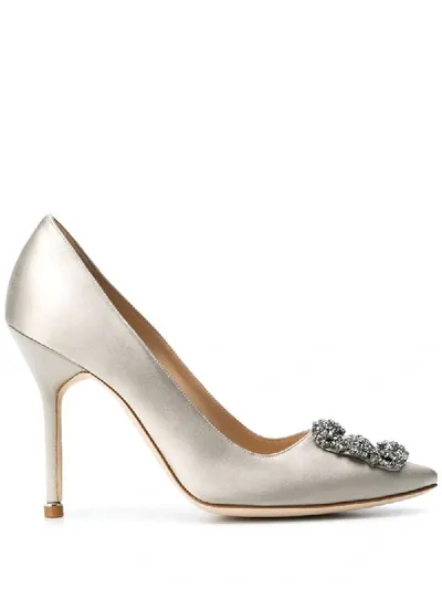 Manolo Blahnik Hangisi Embellished-buckle Pumps In Grey