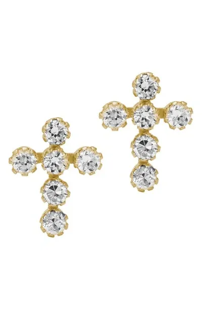 Mignonette Babies'  14k Gold & Cubic Zirconia Cross Earrings