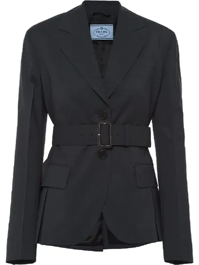 Prada Belted Blazer In Grey