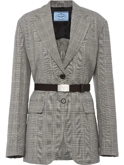 Prada Single-breasted Belted Blazer In Grey