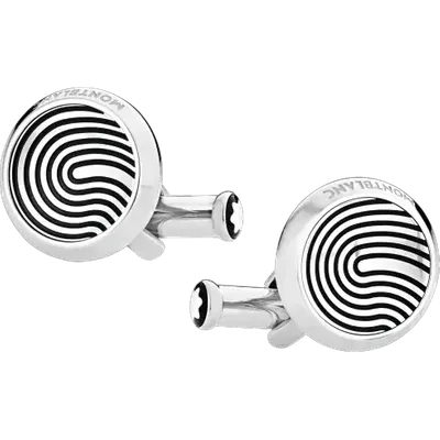 Montblanc Cufflinks, Round In Stainless Steel With Fingerprint-patterned Inlay