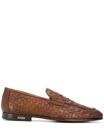 Baldinini Woven Detail Loafers In Braun