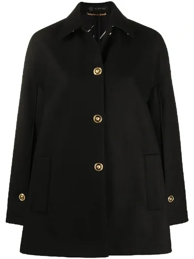 Versace Medusa Button Wool Felt Coat In Black